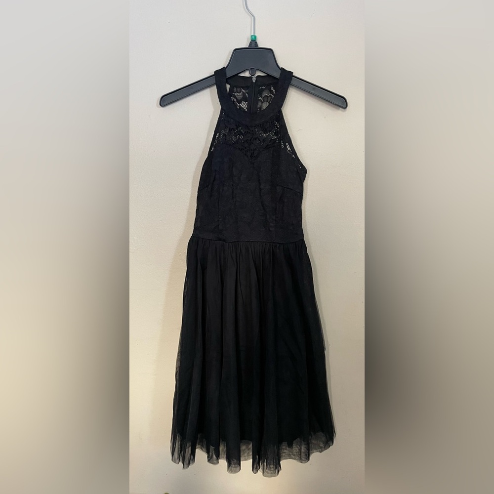 Sz XS Dressystar women’s halter tuile short black dress Sparkly Party knee NWT - Picture 5 of 10